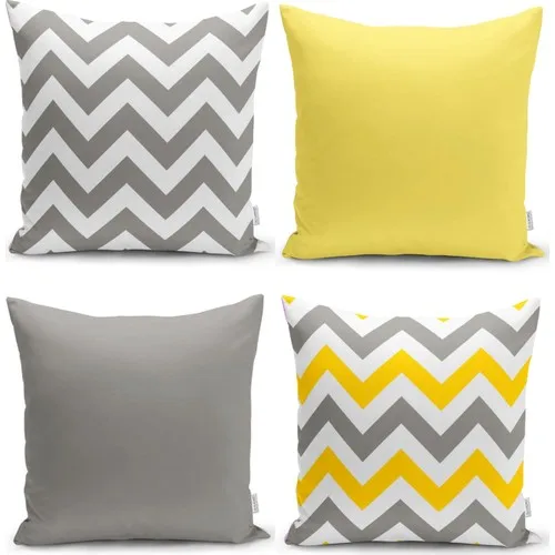 RealHomes Digital Printed 4-Piece Case Set with Yellow and Grey Zigzag Motif