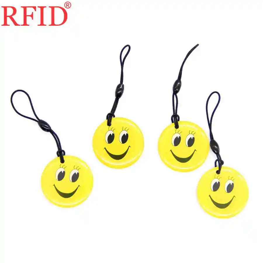 UID S50 1K 13.56Mhz Changeable Rewritable NFC Card Token Tag RFID Key Card Dropping Glue Smiling Face Keyfobs Keychain Token Tag