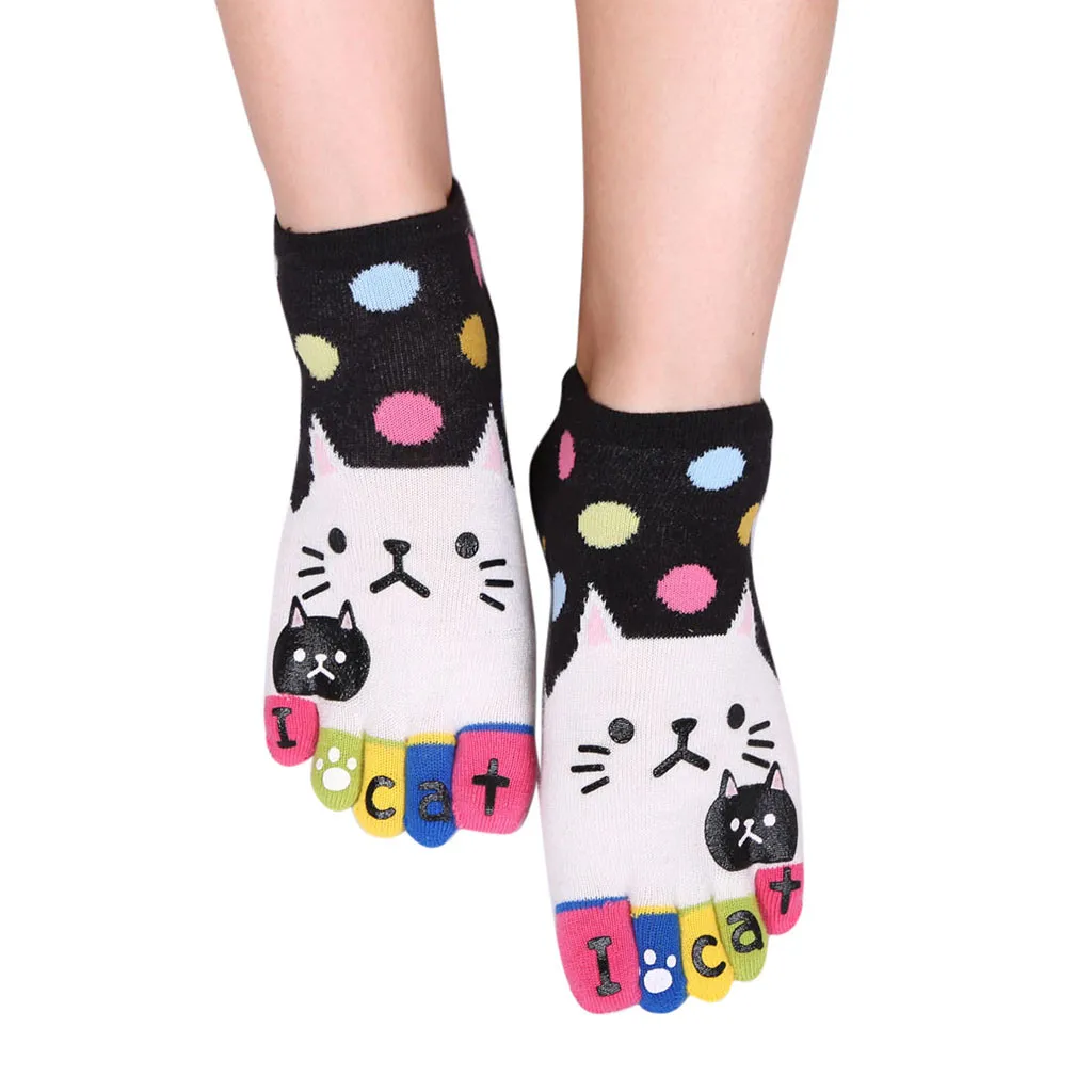 

Toe Socks Women Cute Cats Patchwork Dot Multicolor Cotton Kawaii Socks With Fingers Funny Five Finger Socks For Chrismas Gift