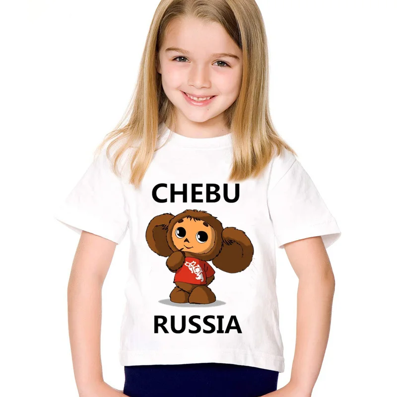 Russian Cartoon t shirt for girls tshirt Print Cheburashka Children Kids Chebu Russia Summer Tees Tops Baby Clothes For Boys