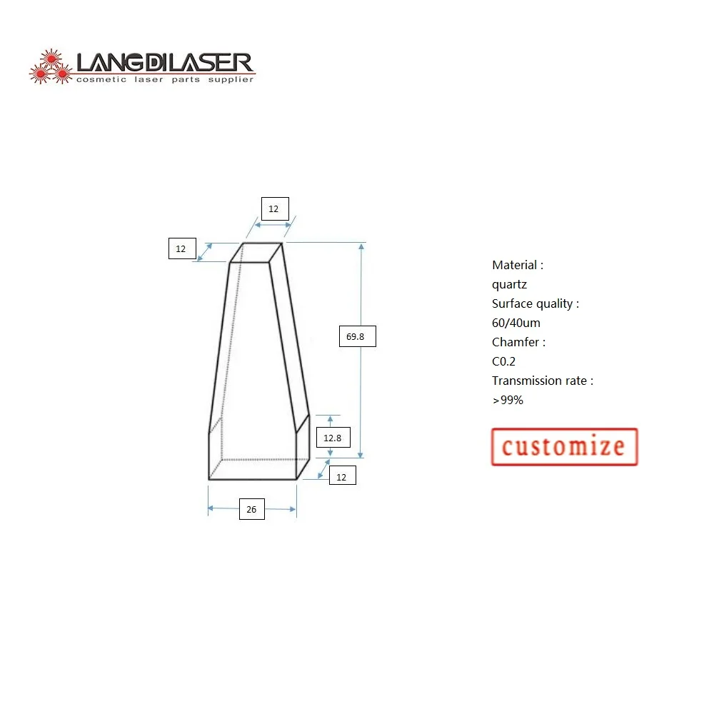 Size : 69.8(12.8)*26(12)*12 / Diode Laser Prism Crystal As Material Quartz / no AR film coating