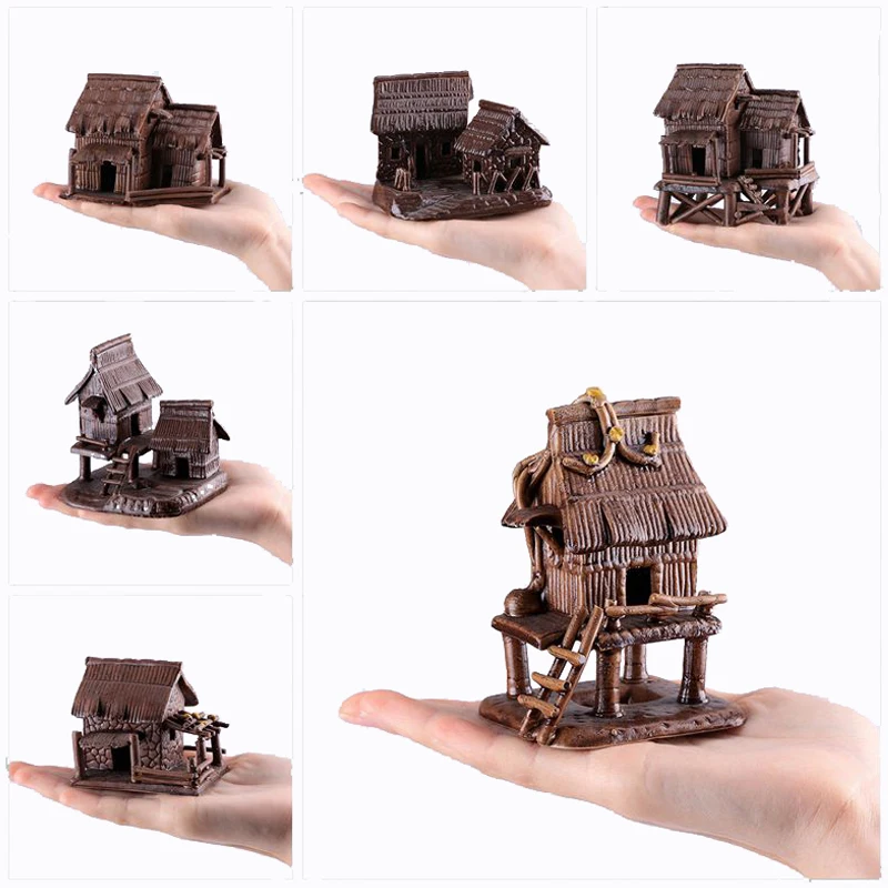 Retro Mini House Bungalow Resin Ornaments Aquarium Fish Tank Decoornations Bonsai Succulents Landscaping Decor