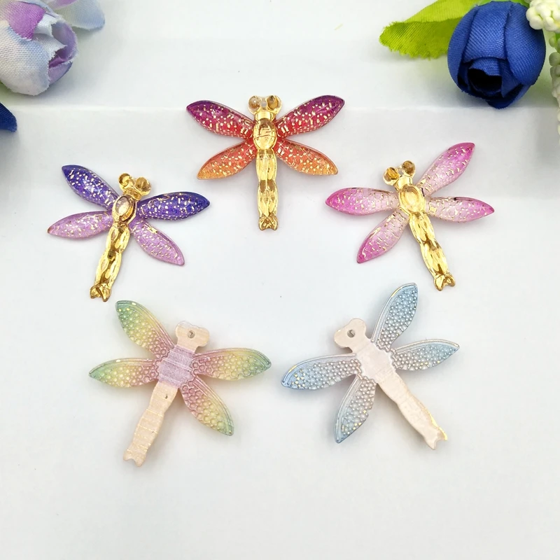 10pcs  Colorful Dragonfly Flat Back rhinestone Cabochon Miniature Applique 1 hole Christmas ornament DIY scrapbook figurines