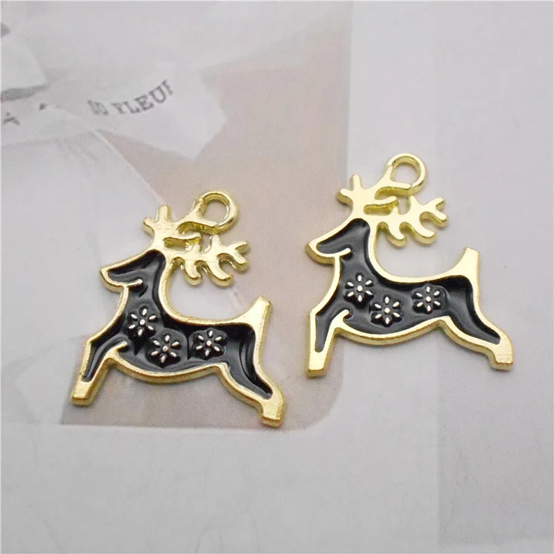 20PCS Cute Enamel Deer Charms Mixed Colors Alloy Christmas Elk Necklace Pendant Bracelet DIY Earrings Jewelry Accessory 18*20mm