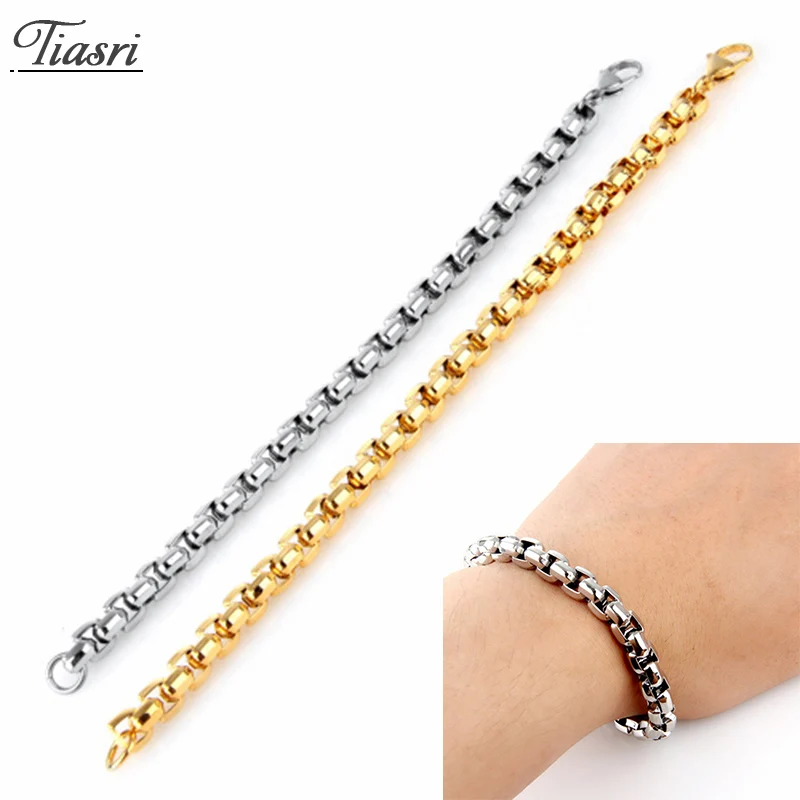 Tiasri 7mm Fashion Men Women Bracelet on the Hand 316L High Quality Stainless Steel Box Chain Hip-Hop Style Jewelry Accessories