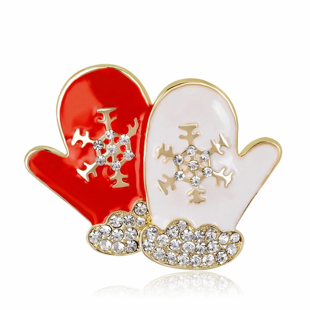 Red and White Enamel Metal Gloving For Christmas Gift Brooch Pin