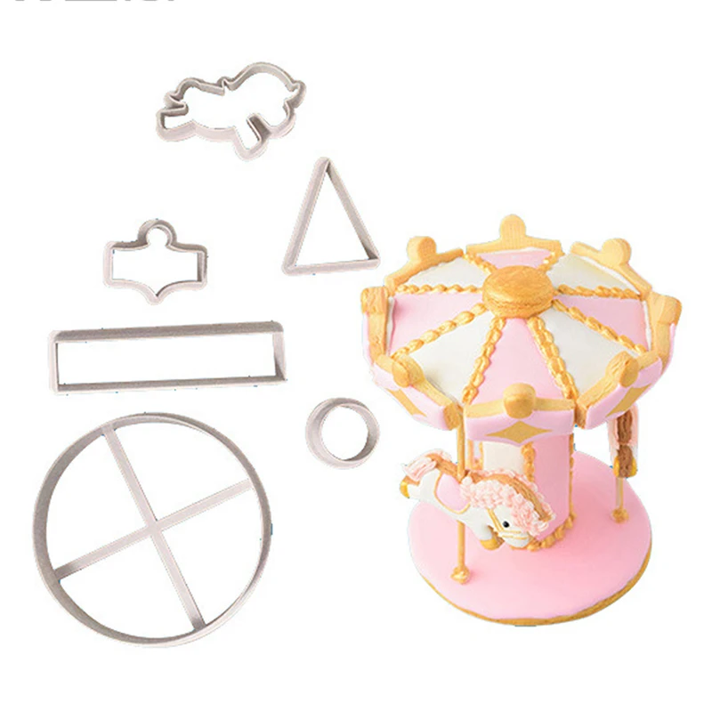 6Pcs Carousel Cookie Cutter Fondant Cake Decorating Tools Biscuits Cutter Mold Cake Topper Pastry Baking Mold Sugar craft