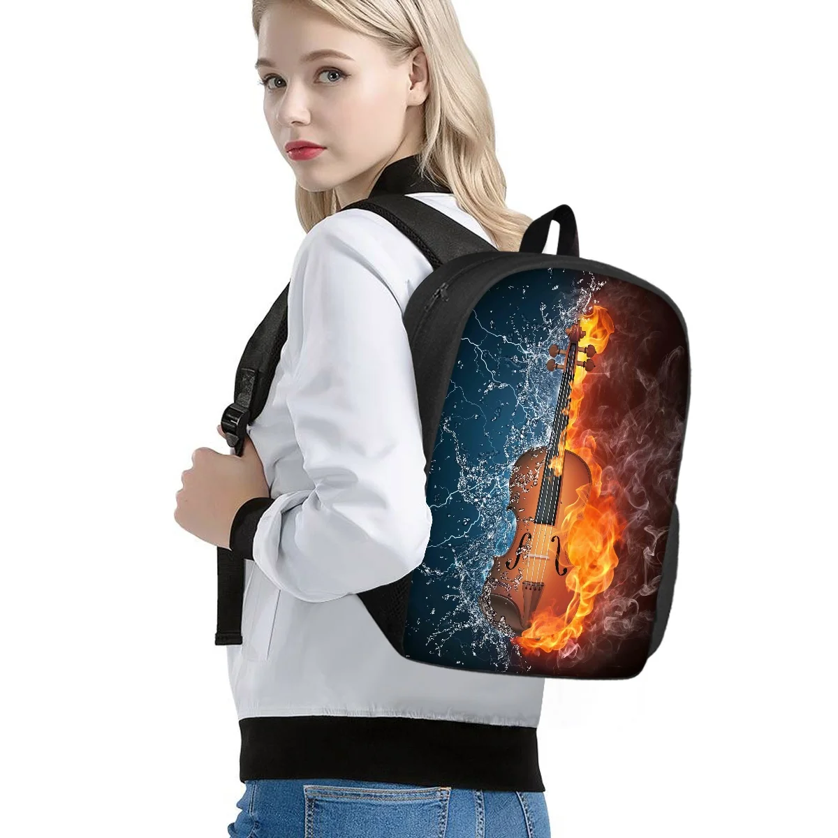 Guitar 3D Pattern School Bag for Teen Kids Girls Black Music Note Elementary School Backpack Student School Supplies