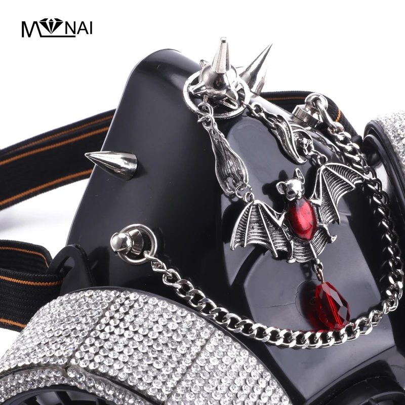 Cosplay Halloween Mask With Goggles Bat Chains Vintage Carnival Masks Glasses Street Popular Accessories Black Steampunk Mask