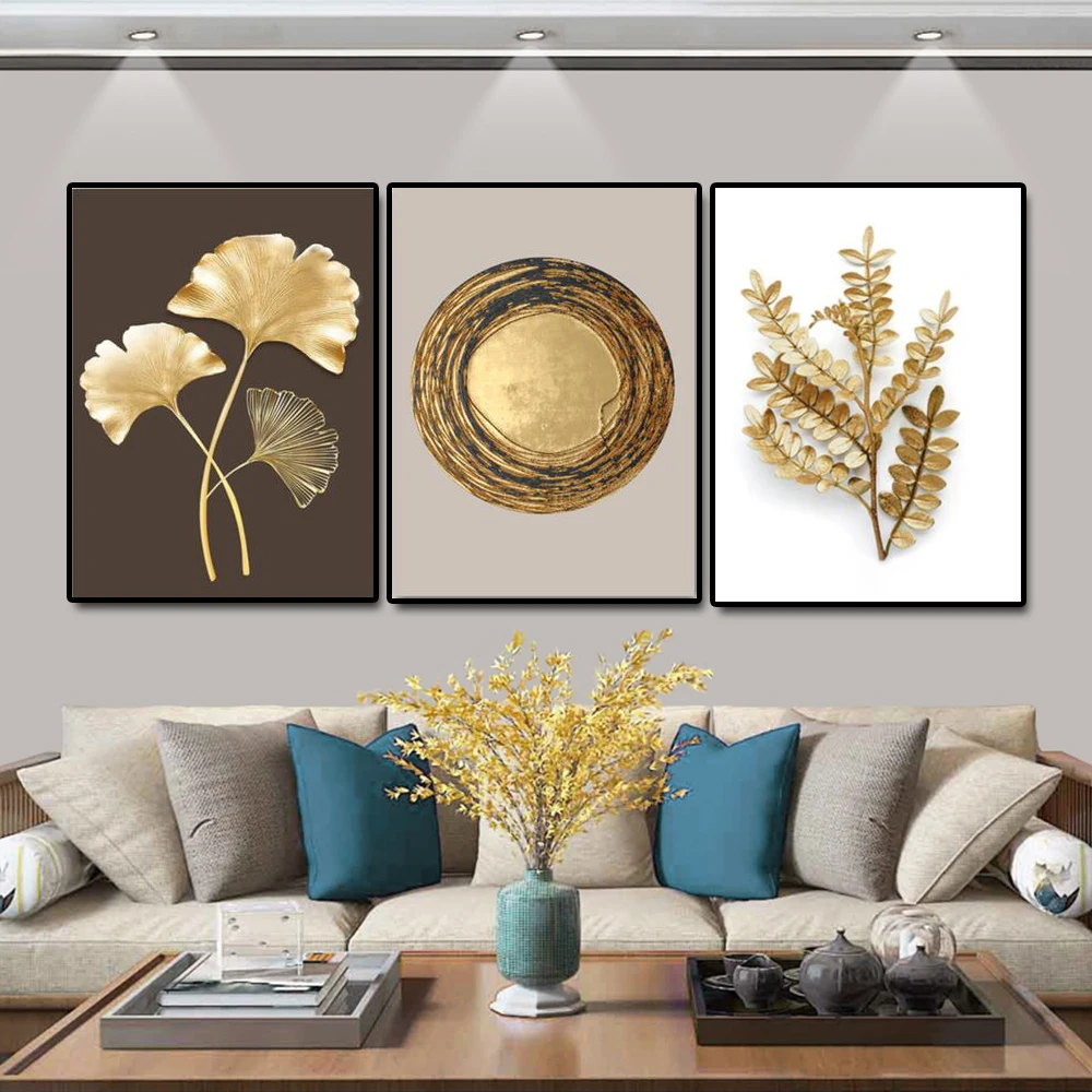 

Nordic Style Golden Ginkgo Leaf Wheat Ear Canvas Painting Posters And Prints Wall Pictures For Living Room Home Cuadros Decor