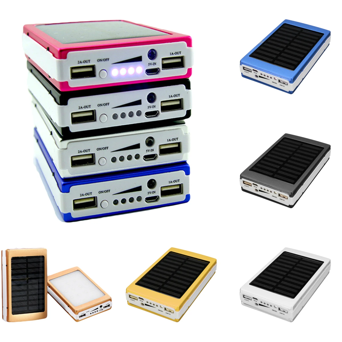 5X18650 Powerbank Di Động Pover Power Bank 18650 Năng Lượng Mặt Trời Power Bank Case DIY Hộp Dual USB Bộ Sạc Điện Thoại đèn Pin