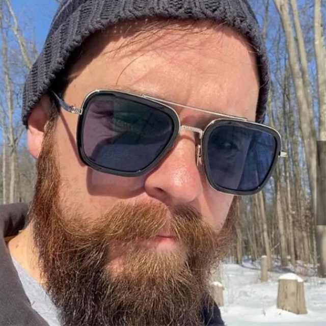 Lunettes de soleil Tony Stark pour hommes et femmes monture carree en metal de haute qualite grande monture Double pont retro nuances noires AliExpress