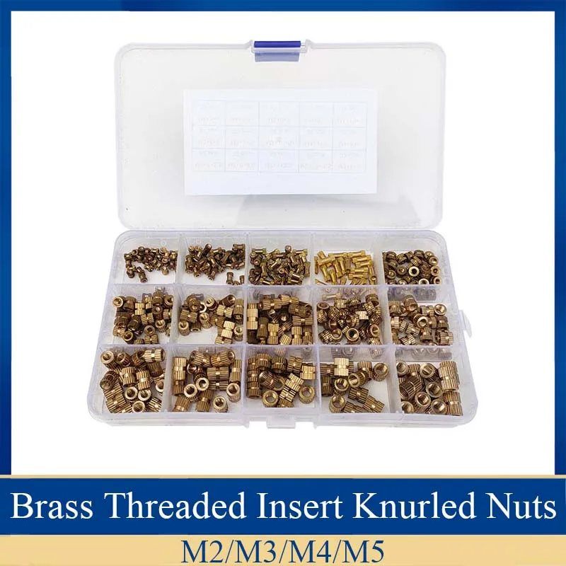 360Pcs/Set Brass Threaded Insert Round Knurled Nuts  Thread Knurled Nuts M2 M3 M4 M5 Assortment Kit