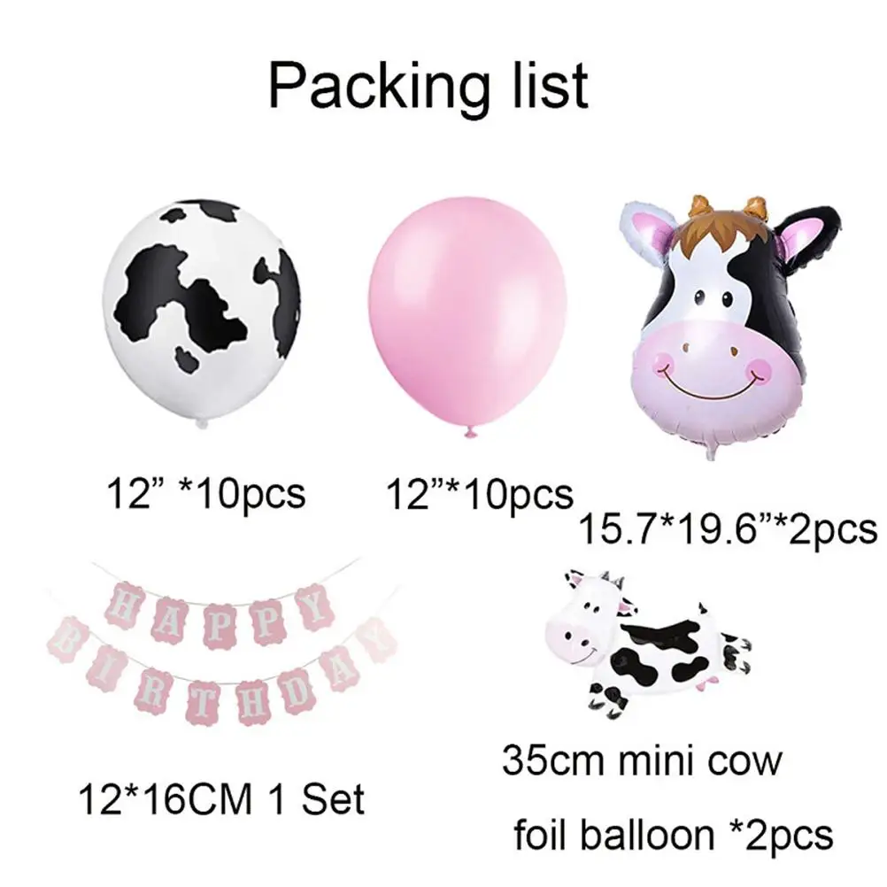 

Cute Birthday Decor Farm Party Balloons Set Cow Happy Birthday Banner and Balloons Animal Theme Party Baby Shower Balls