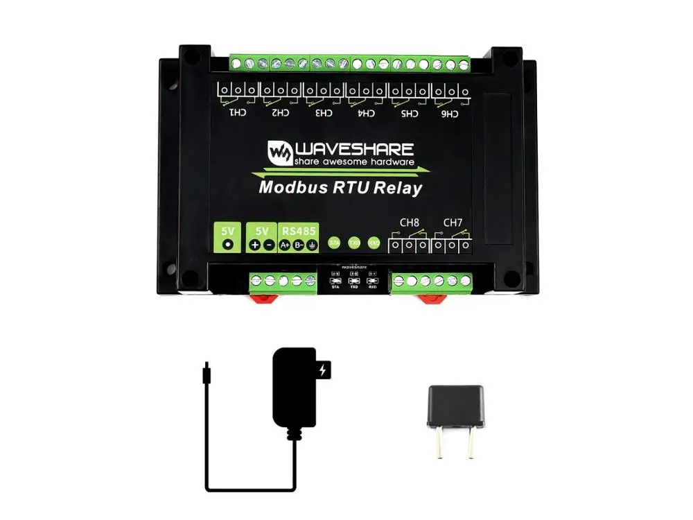 Waveshare Industrial Modbus RTU 8-ch Relay Module with RS485 Interface, Multi Isolation Protection Circuits