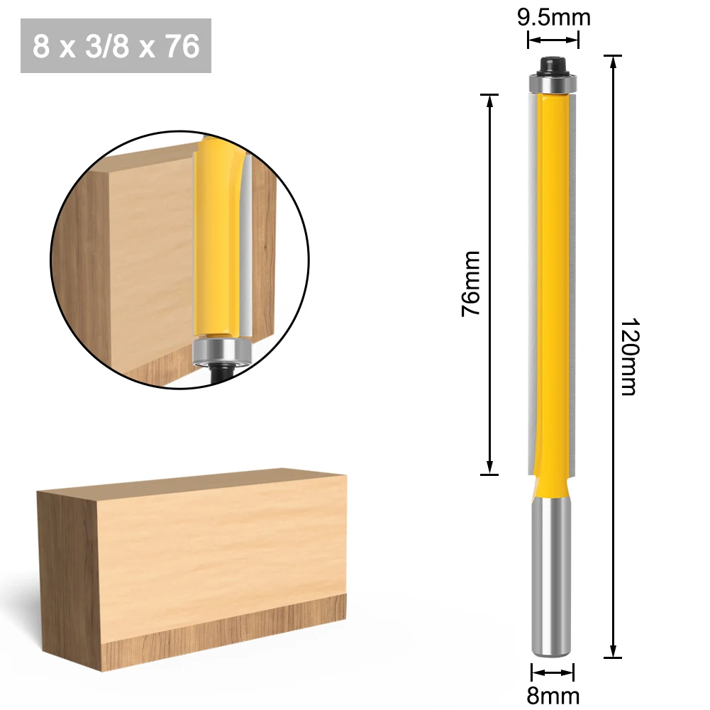 1Pc 8 Shank Long Blade Flush Bit  Flush Trim Router Bit End Bearing For Woodworking Cutting Tool