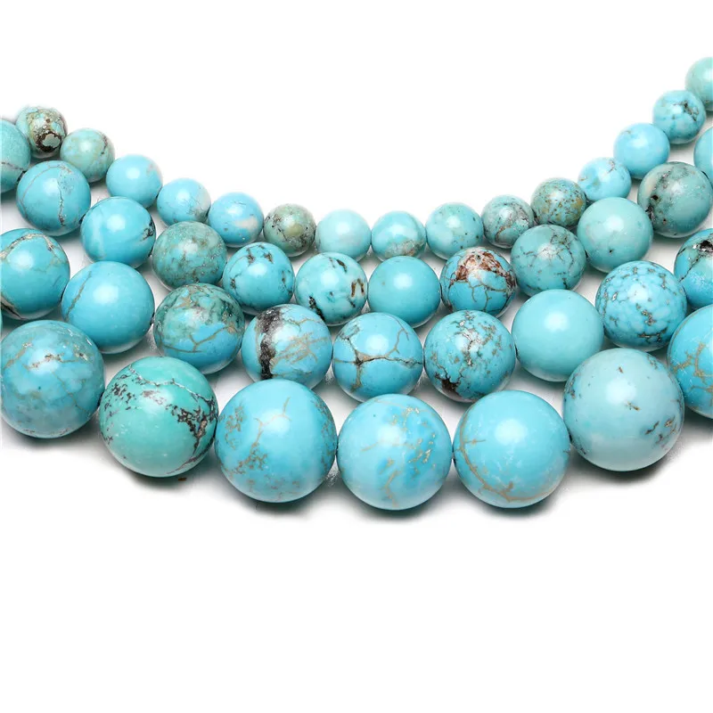 ขายส่งลูกปัดหินธรรมชาติสีฟ้า Turquoises รอบลูกปัดสำหรับเครื่องประดับ15.5นิ้วเลือกขนาด2/3/4/6/8/10/12มม.