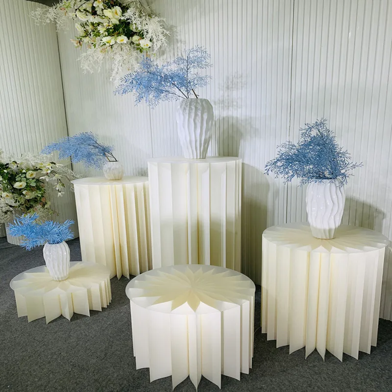 4Pcs Wedding Decoration Props Origami Cylindrical Dessert Cake Rack Folding Roman Column Table Ornament Road Guide Stand