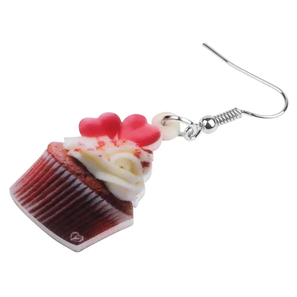 Bonsny Acrylic Valentine's Day Love Heart Cup Cake Earrings Drop Dangle Decoration Jewelry For Women Girl Teen Trendy Party Gift