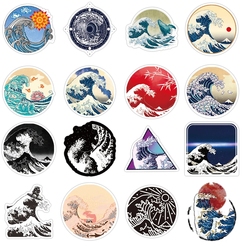 10/30/50PCS Cartoon Sea Wave Spray Round Stickers Graffiti Skateboard Guitar Luggage Laptop PVC Decals Sticker Kid DIY Toys F5