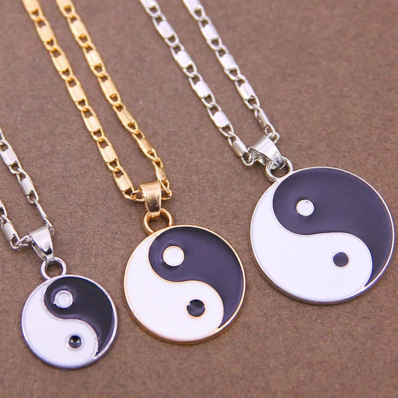 Large, medium and small Enamel Yin Yang Pendant Necklace Black White Couple Sister Friendship Fashion Jewelry Unique Gifts for W