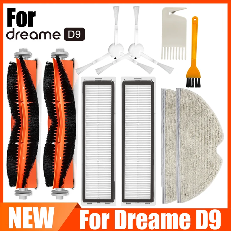 Escova lateral rolo escova hepa filtro principal escova mop panos para dreame d9 robô aspirador de pó peças reposição acessórios