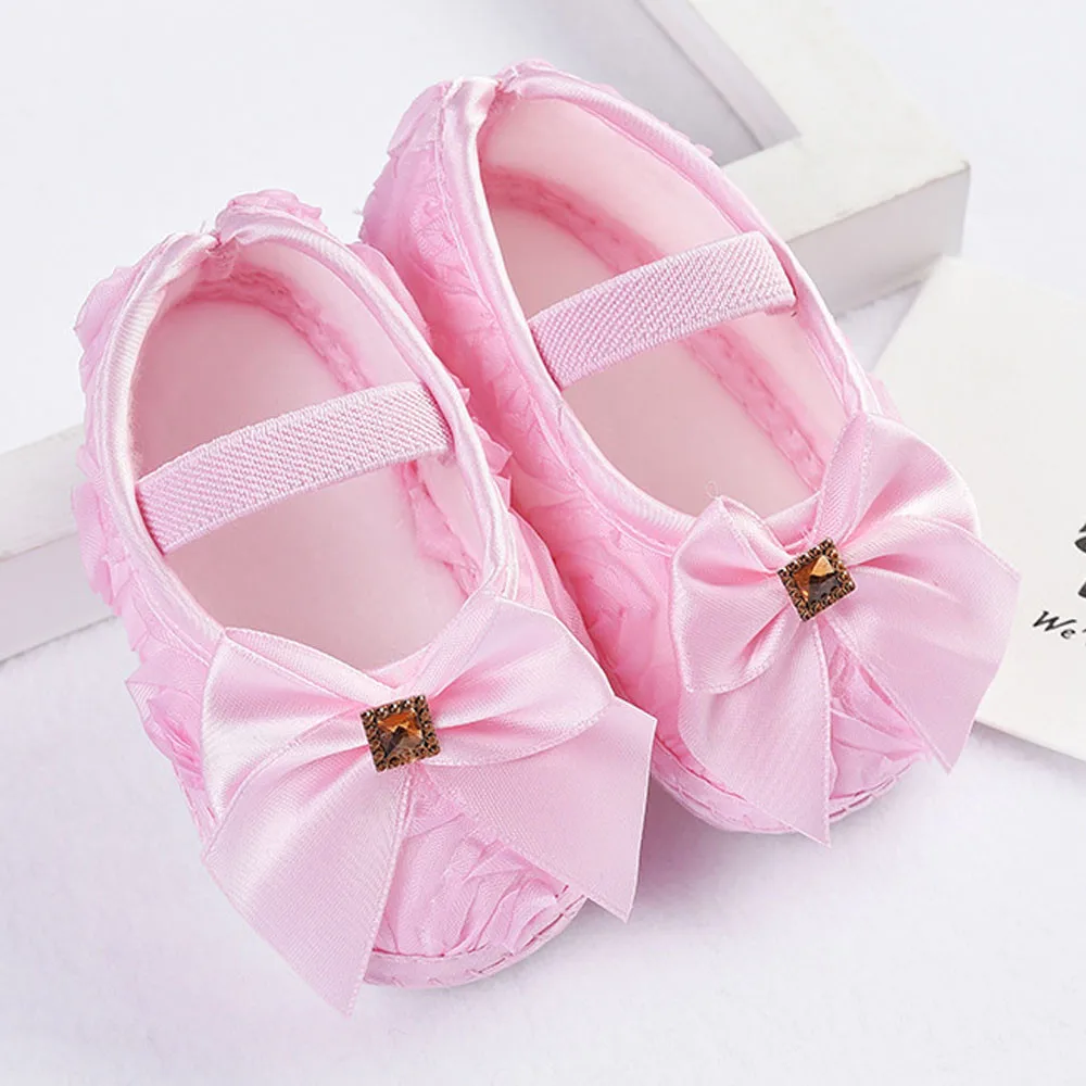 

Soft Anti-Slip Sole Newborn Baby Shoes Toddler First Walkers Shoes Kid Baby Girl Rose Bowknot Elastic Band Newborn Walking Shoes