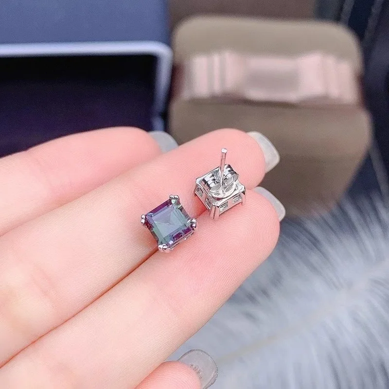 

YULEM Lab Grown Alexandrite Gemstone Stud Earrings for Women Solid 925 Sterling Silver Oval 6x6 Earring for Wedding Fine