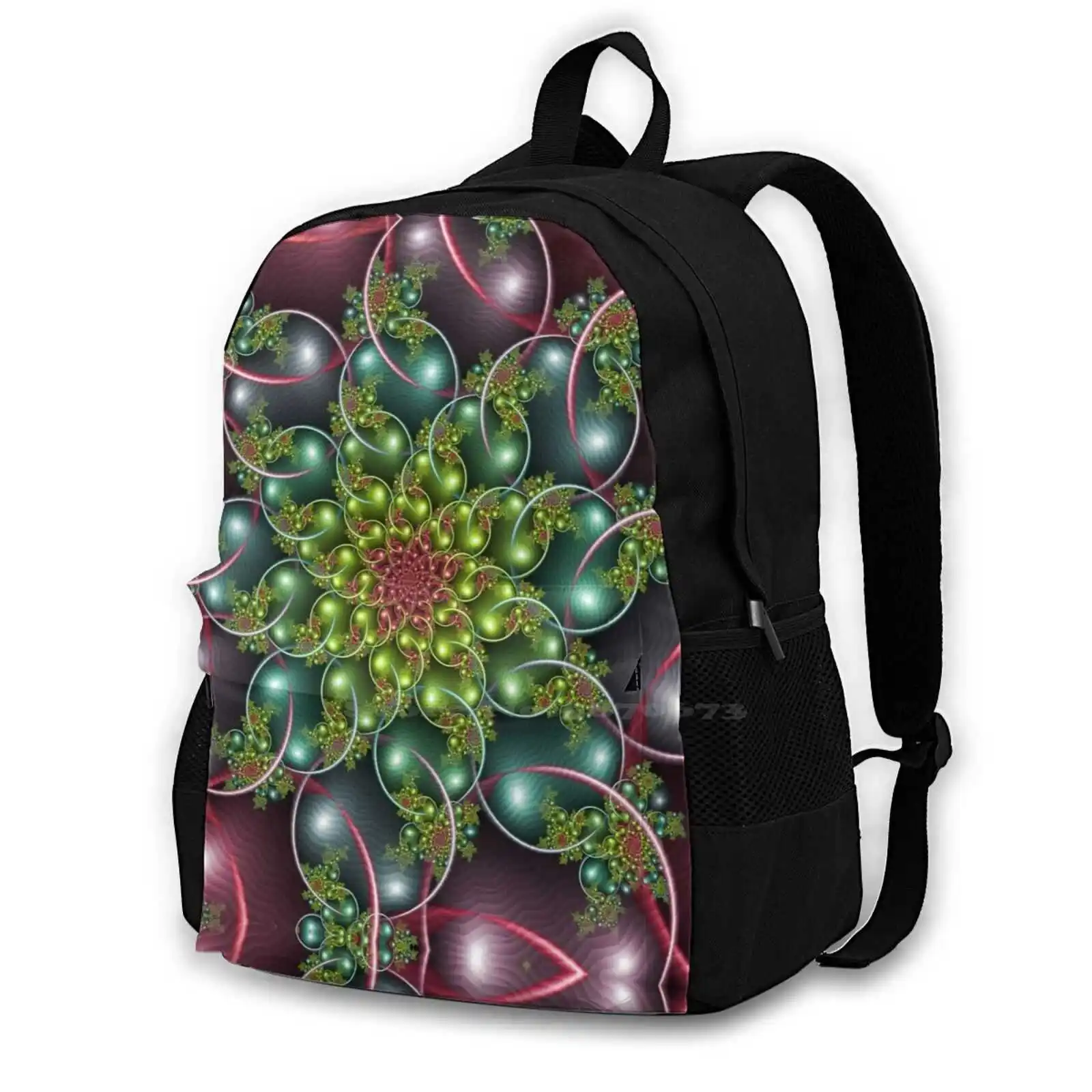 Rainbow Spiral Fractal 440D Print Design Backpack Student Bag Abstract Computer Generated Graphics Surreal Mathematical Pattern