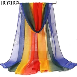 New Fashion Gradient Color Solid Scarf Women Foulard Chiffon Georgette Long Shawl Summer Bandana Elegant Hijab 50*160cm