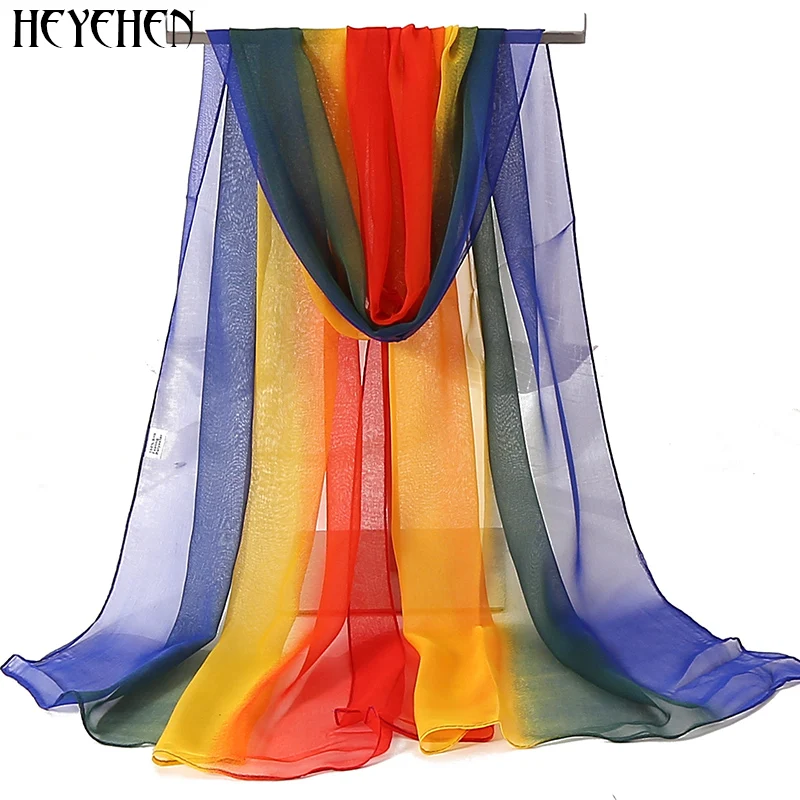Nowa moda Gradientowy kolor Solidny szalik damski Foulard Szyfonowa żorżeta Długi szal Letnia chustka Elegancki hidżab 50 * 160 cm