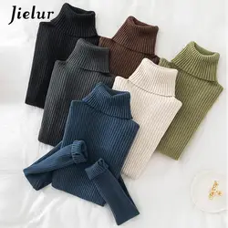 Jielur caldo spesso autunno inverno donna maglione Pullover maglioni a costine di base top in cotone lavorato a maglia dolcevita solido foro per pollice