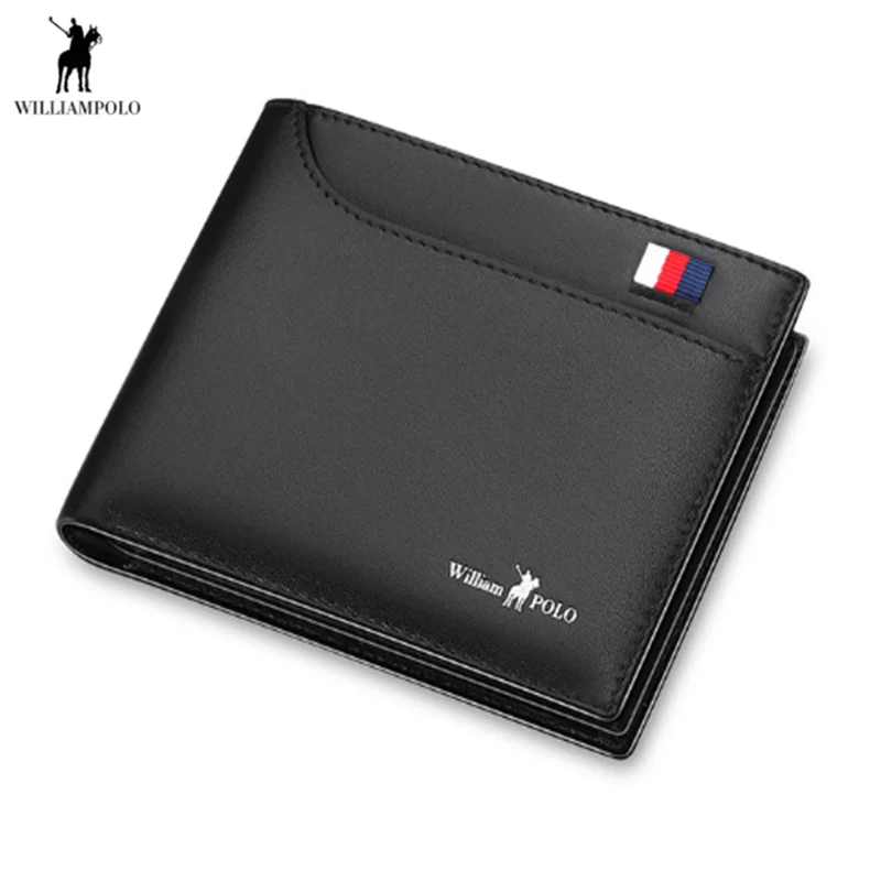 WILLIAMPOLO Men's Slim Wallet Genuine Leather Mini Purse Casual Design Wallet Fashion Brand Short Small Pouch Gift