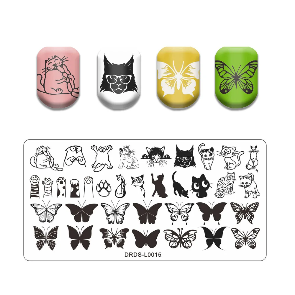 Butterfly Stamping Plate Skull Nail Art Template Letter Cat Line Face Printing Lace Flower Nail Art Image Stencil Manicure Tools