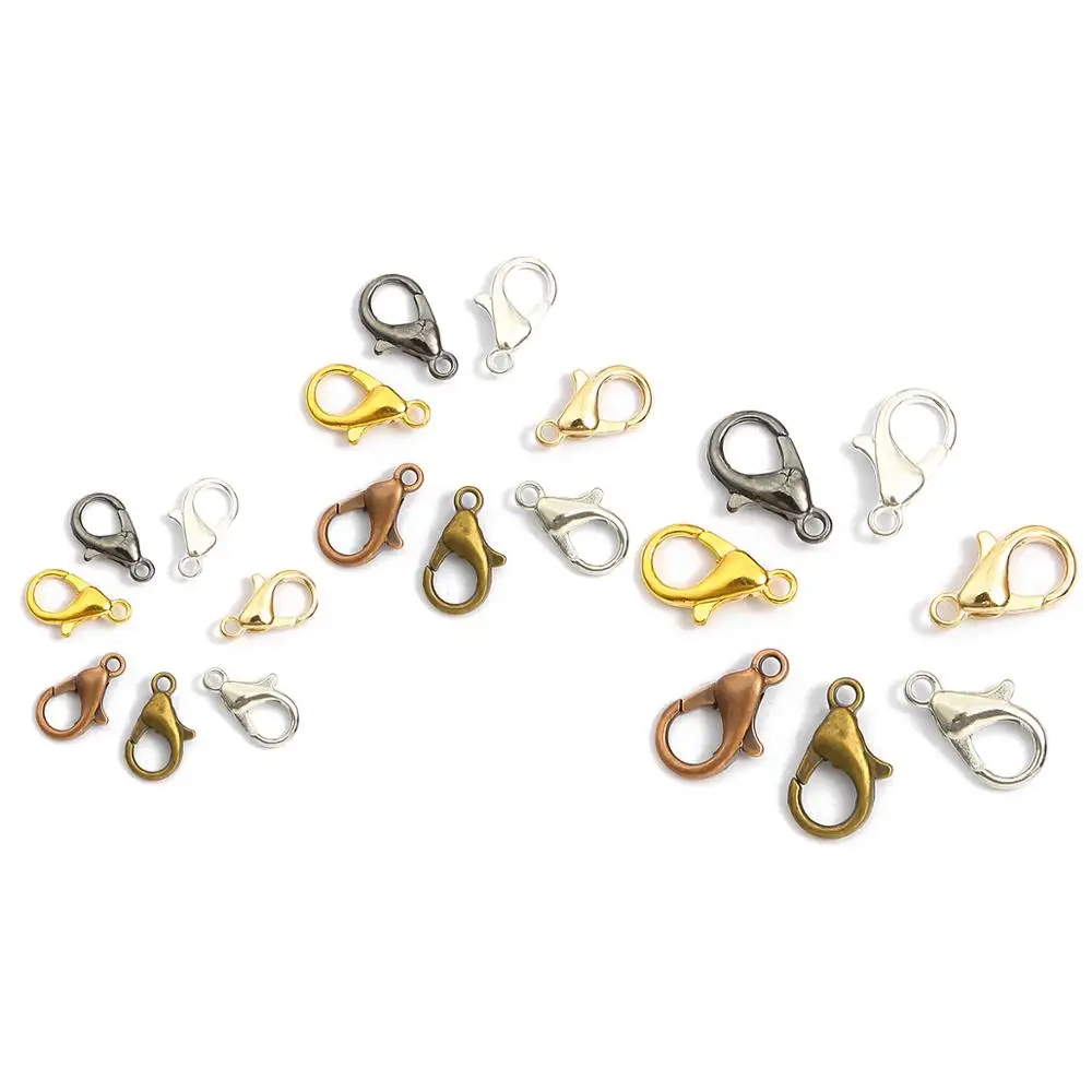 20-50pcs/lot 10/12/14/16/18/21mm Metal Lobster Clasp Hooks End Connectors For DIY Jewelry Making Necklace Bracelet Findings