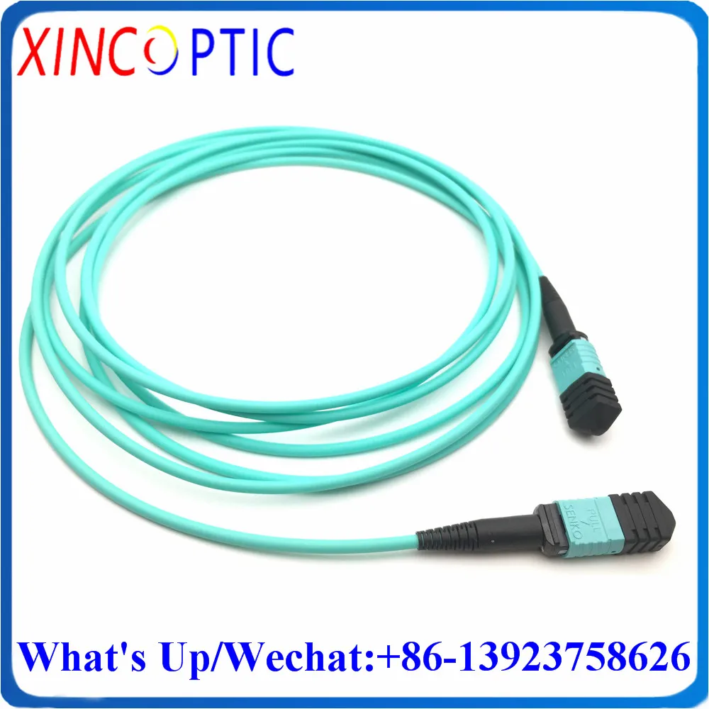 MPO/F-MPO/F-OM3-12F-3.0-10M-LSZH Polarity B Female OM3-150 12Cores 10M 3.0mm Mini Round Aqua Fiber Optic Patch Cord Cable