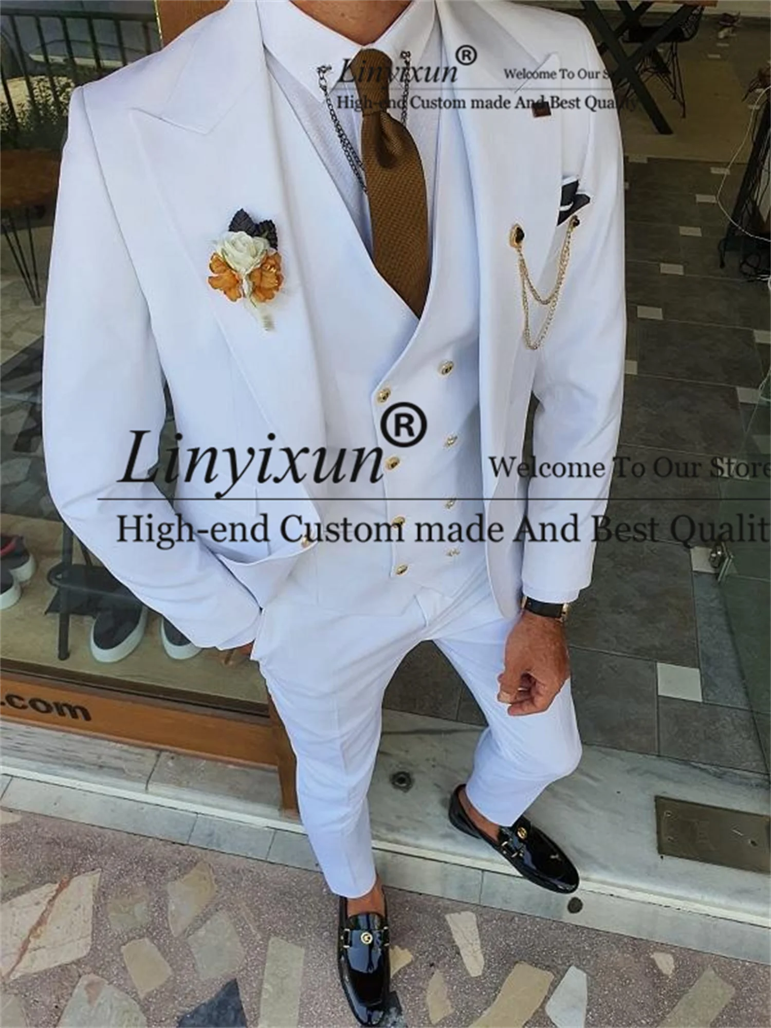 

Fashion White Groom Wedding Tuxedos Silm Fit Mens Wedding Suits 3 Pieces Set Costume Homme (Jacket+Vest+Pants) Best Man Blazer