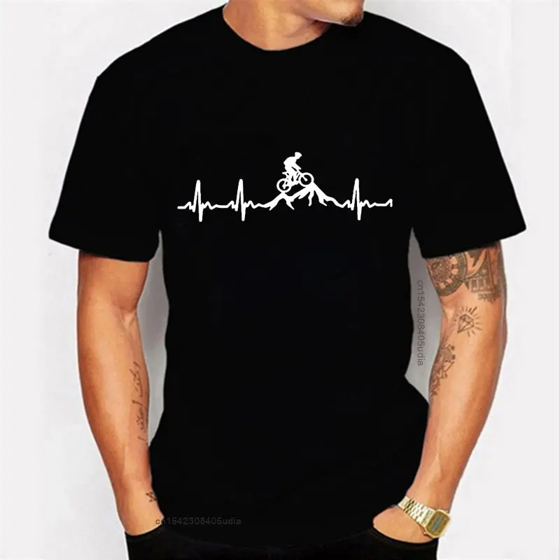 

Mountain Bike Heartbeat Biking Print Mens Tshirt Casual Print Summer Black Tshirt Tees Plus Size Harajuku Men Clothing Camiseta