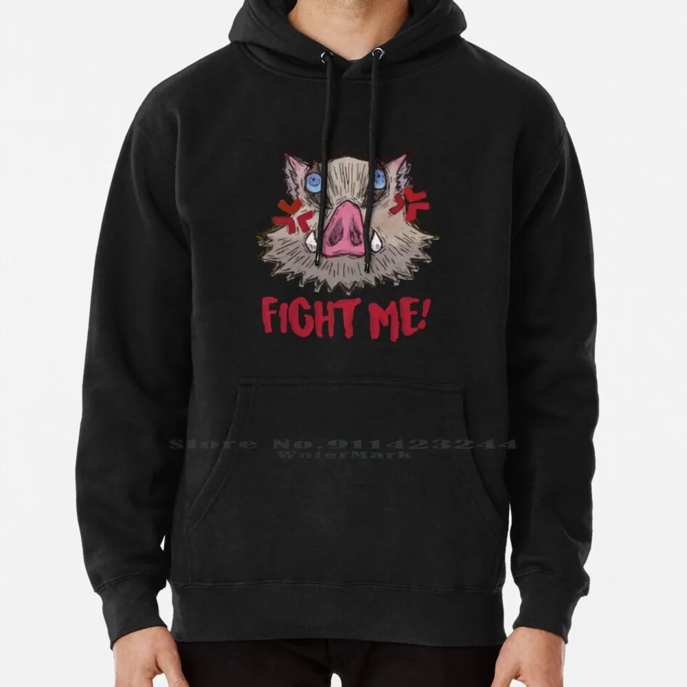 Inosuke , Fight Me!!! Hoodie Sweater 6xl Cotton Demon Fight Me Kimetsu No Yaiba Anime Manga Inosuke Hashibira Tanjiro Nezuko