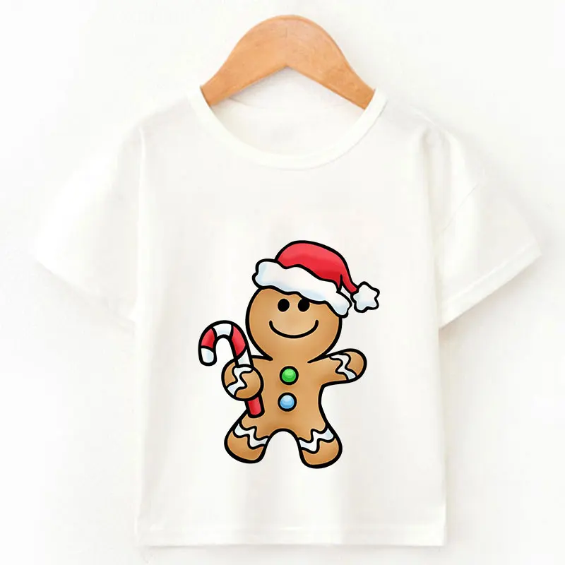 Camiseta blanca con estampado navideño de dibujos animados para niños y niñas, ropa divertida de verano Harajuku Kawaii para bebés Y2K, envío directo