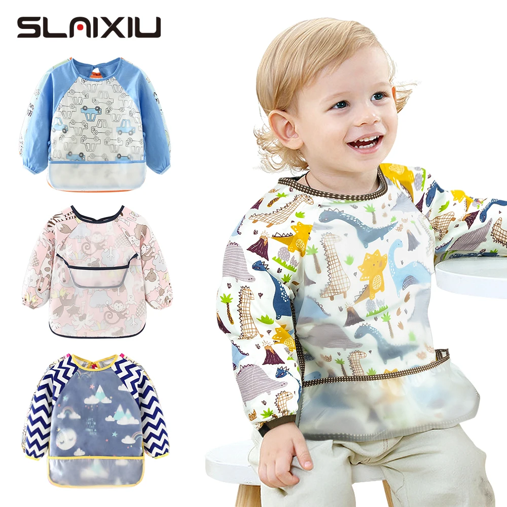 Baby Bib Waterproof Apron Long Sleeve  Waterproof Infant Eating Children Drawing Long Sleeve Apron Baby Self Feeding Bib