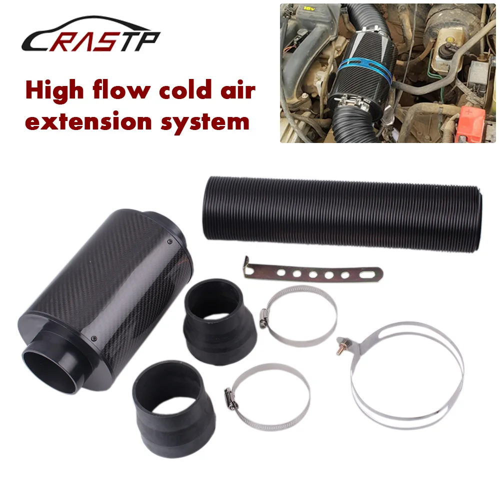 RASTP-Universal  Racing Carbon Fiber Flexible Feed Enclosed Intake Induction Pipe Hose Kit RS-OFI012