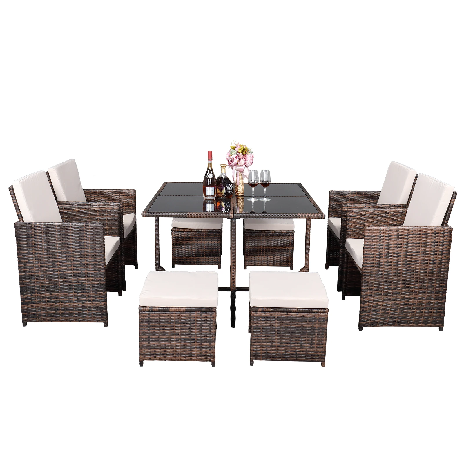 Outdoor Furniture Set Patio Furniture Set Nine-Piece Table And Chair Set-1 (1/3) Brown Gradient US Warehouse