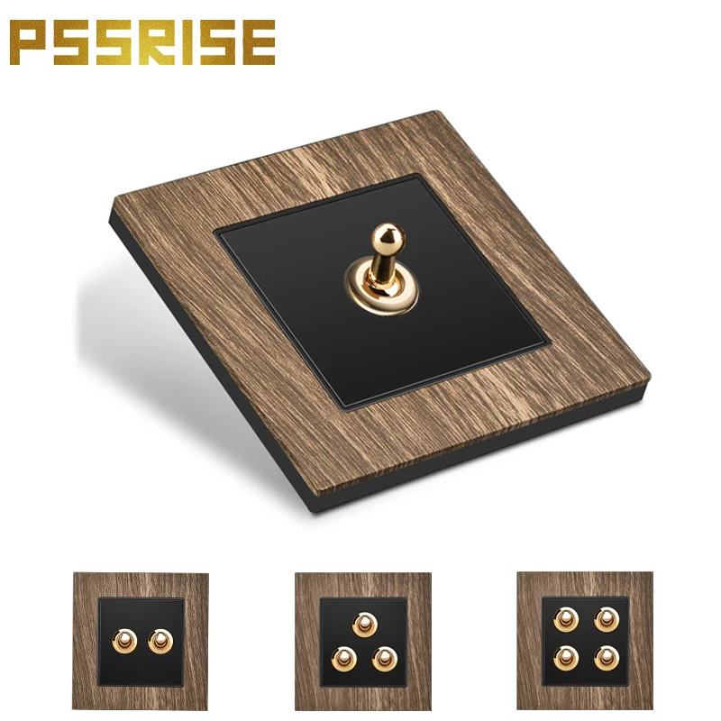 PSSRISE EU RU UK High Quality Retro Europe Type Vintage Wall Light Switch Socket Aluminum Solid Wood Brass Toggle Switch 1/2 Way