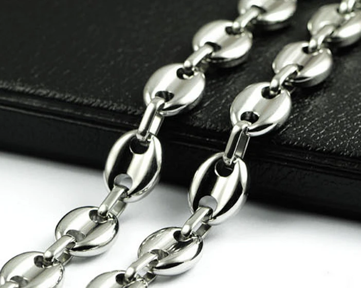 Boys Mens Link Chain Stainless Steel 9mm Wide Coffee Bean Chain Necklace Bracelet Mens Womens Necklace 7-40inch