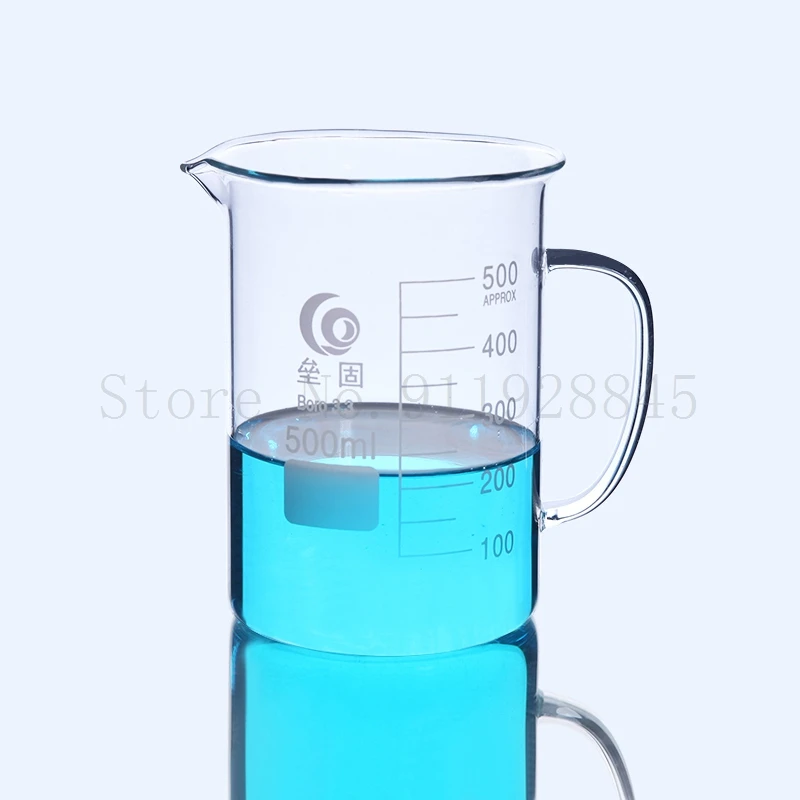 Lab High Borosilicate GlassGlass Beaker with Handle Scale Measuring Cup Laboratory Equipment