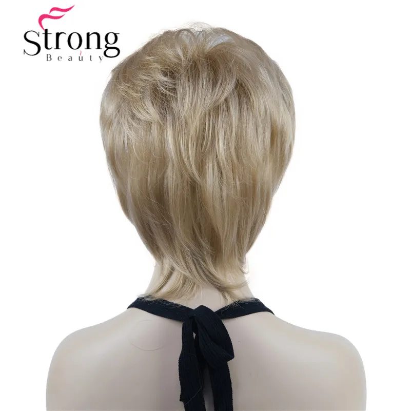 StrongBeauty peluca corta de capas rubia resaltada Shag gorra clásica peluca sintética completa pelucas de mujer opciones de color