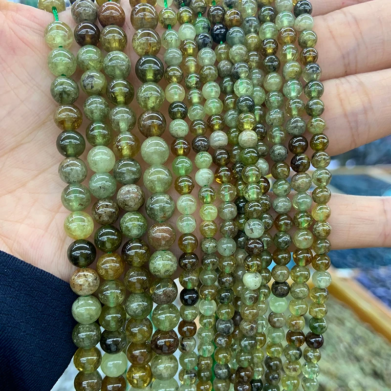 6-12mm Natural Green Garnet Beads 15\'\' Round DIY Loose Stone Beads For Jewelry Making Beads Accessories Bracelets For Women Gift