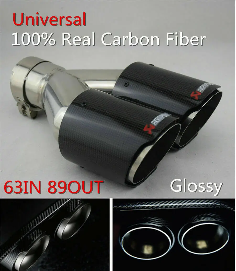 

2PCS 63mm In-89mm Out Car Exhaust Universal Y-Dual Pipe Tip Tail Pipe Muffler End Tip Straight Angel Glossy Carbon Fiber