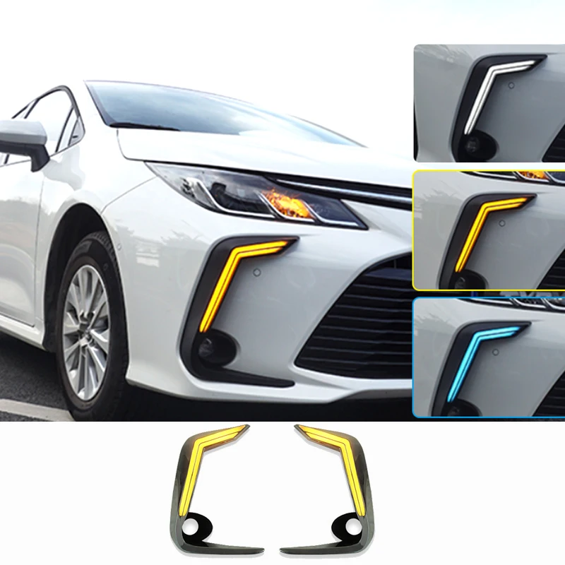 For Toyota Corolla 2020 L/XLE LED 3 colors front bumper fog lamp DRL running light Moulding cover Trim Car Accessories 2Pcs